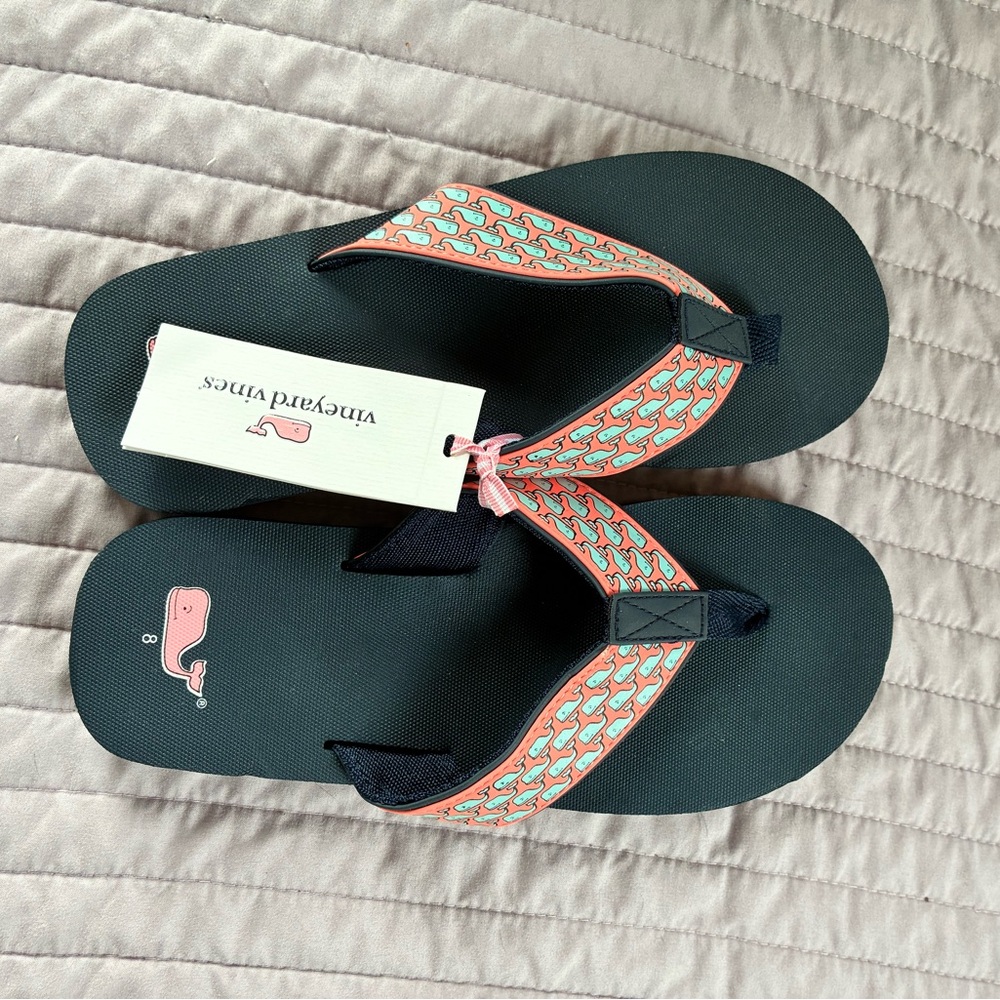 Vineyard Vines Flip Flops with Whale Pattern